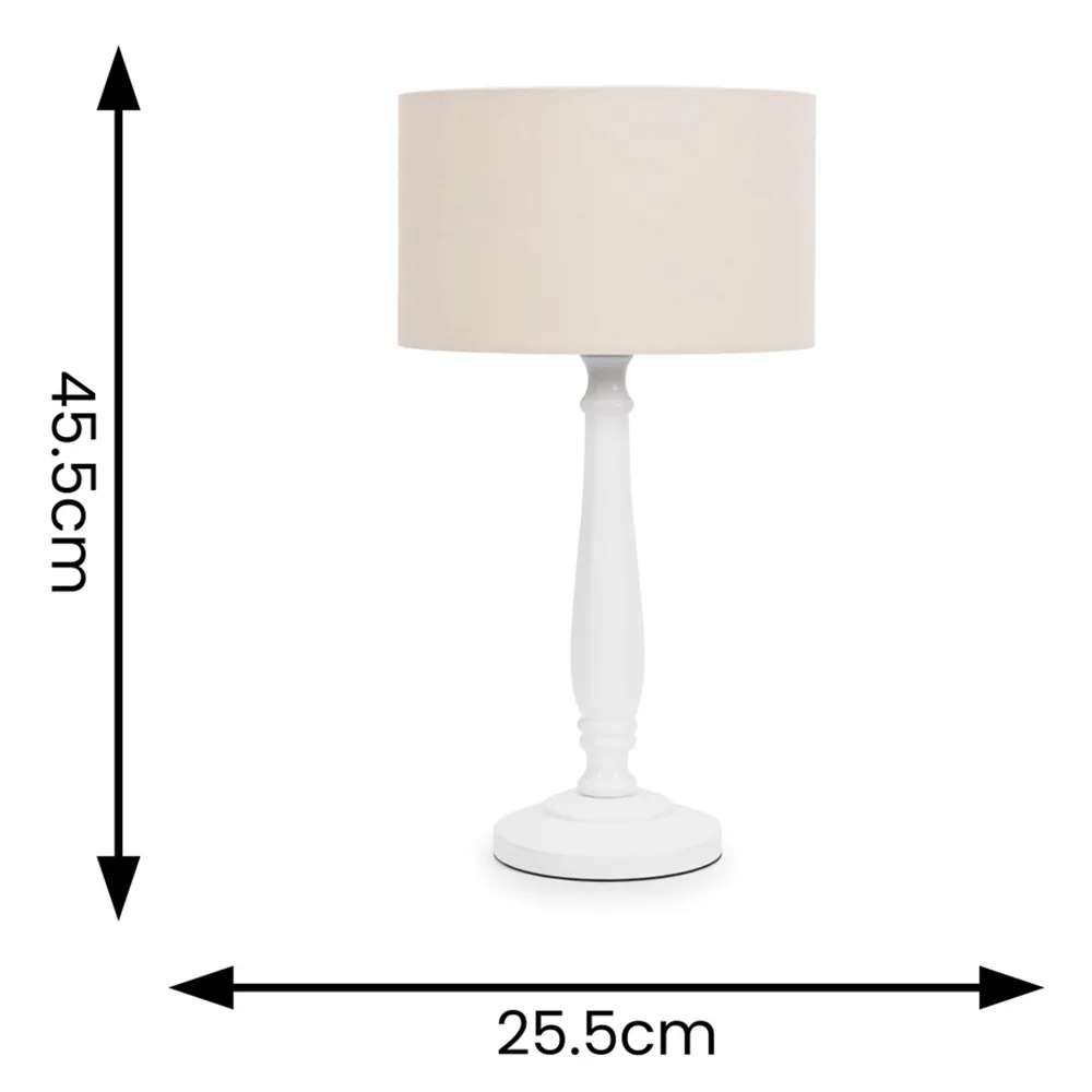 Victoria Table Lamp with Drum Shade - White, Wood