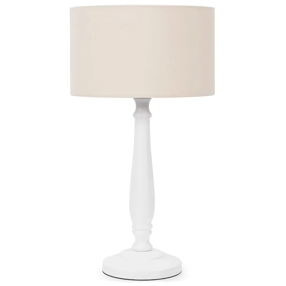 Victoria Table Lamp with Drum Shade - White, Wood