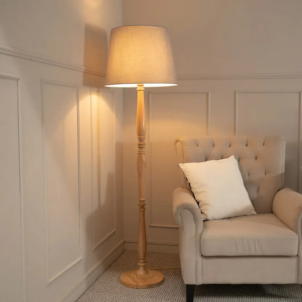 Victoria Tapered Shade Floor Lamp - Cream, Wood