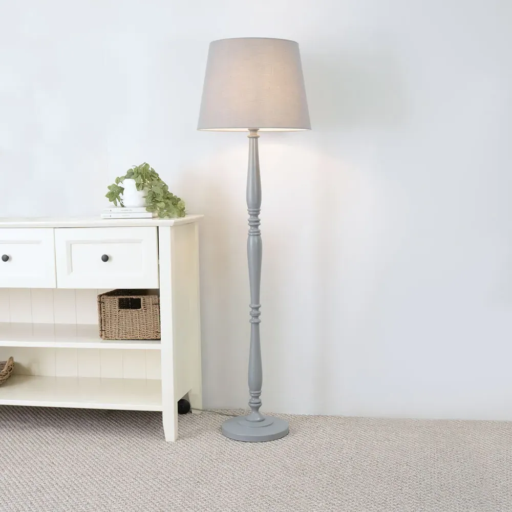 Victoria Tapered Shade Floor Lamp - Grey, Wood