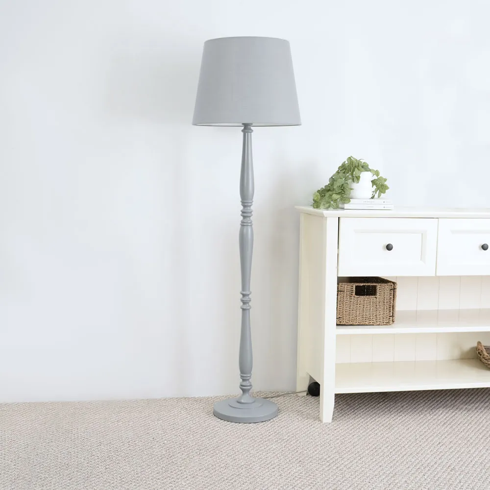Victoria Tapered Shade Floor Lamp - Grey, Wood