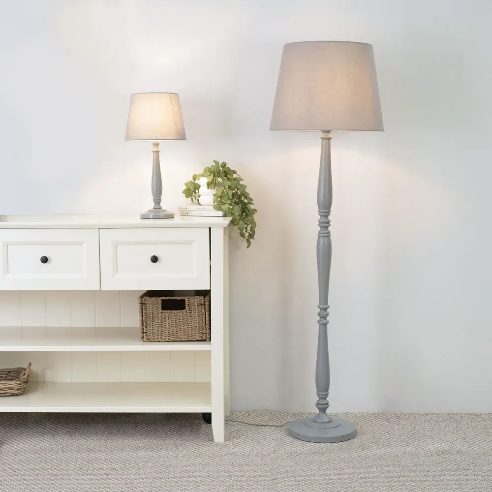 Victoria Tapered Shade Floor Lamp - Grey, Wood
