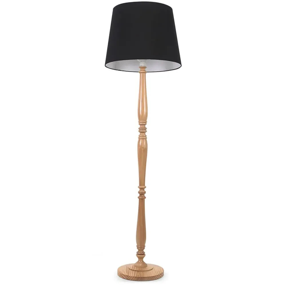 Victoria Tapered Shade Floor Lamp - Light Wood, Black Fabric