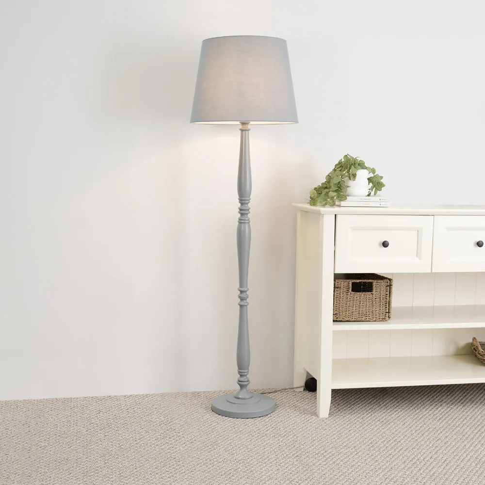 Victoria Tapered Shade Floor Lamp - White, Wood