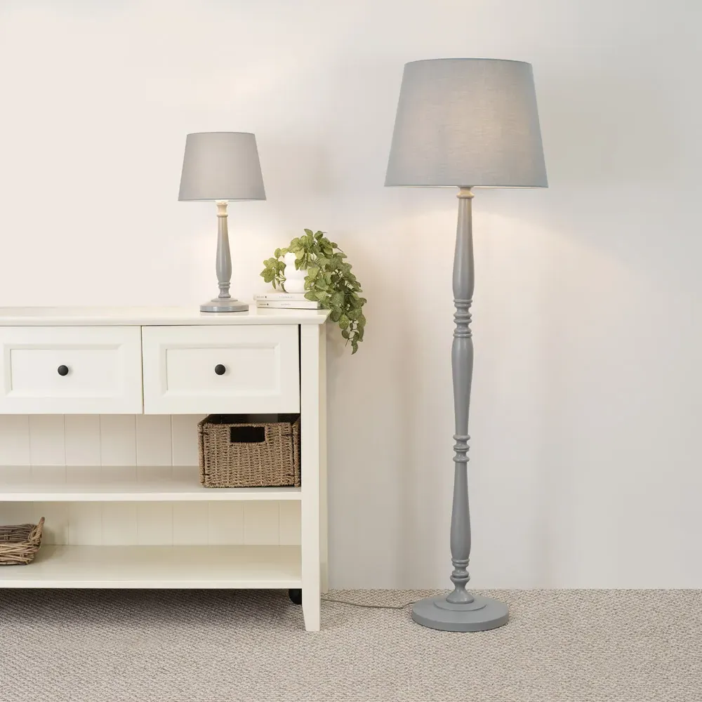 Victoria Tapered Shade Floor Lamp - White, Wood