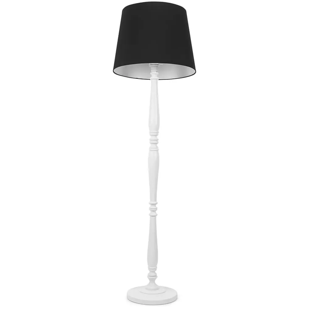Victoria Tapered Shade Floor Lamp - White Wood, Black Fabric
