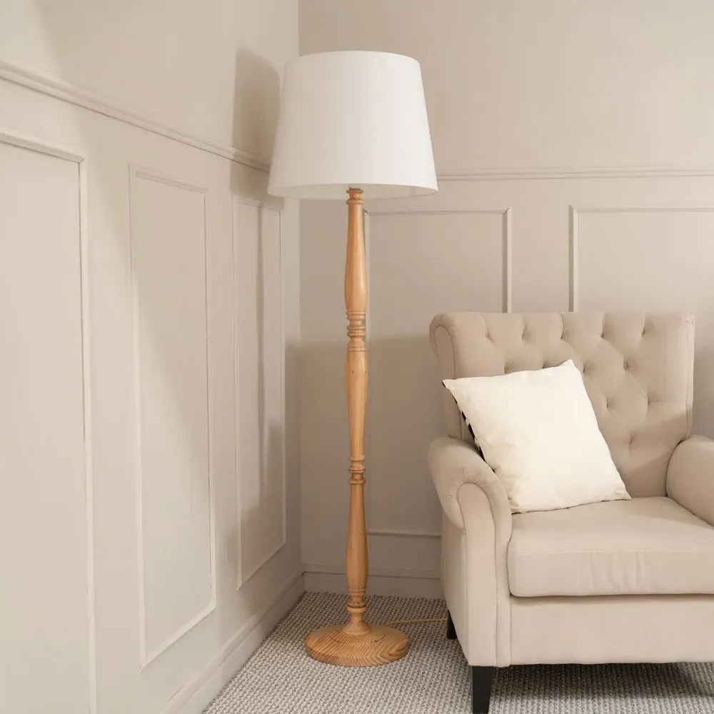 Victoria Tapered Shade LED Floor Lamp - Cream, Wood