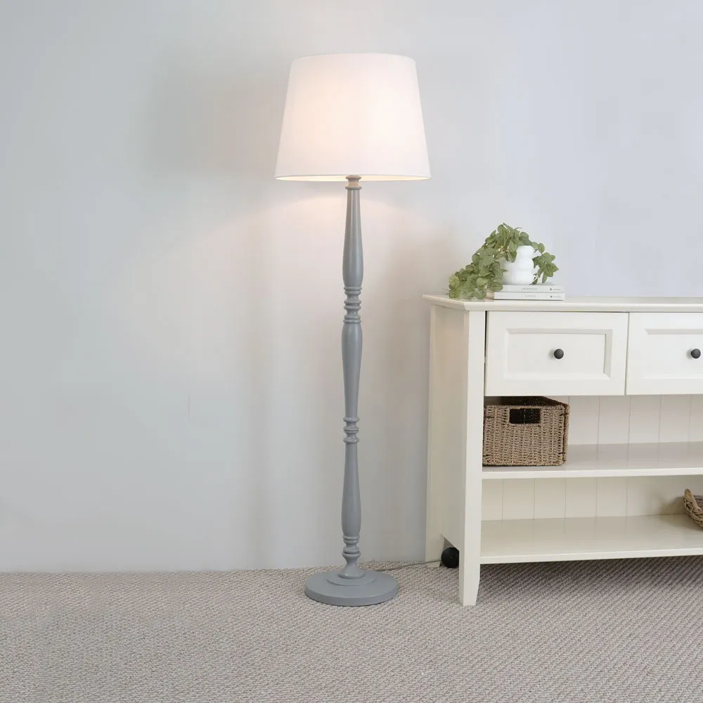 Victoria Tapered Shade LED Floor Lamp - Grey, Wood