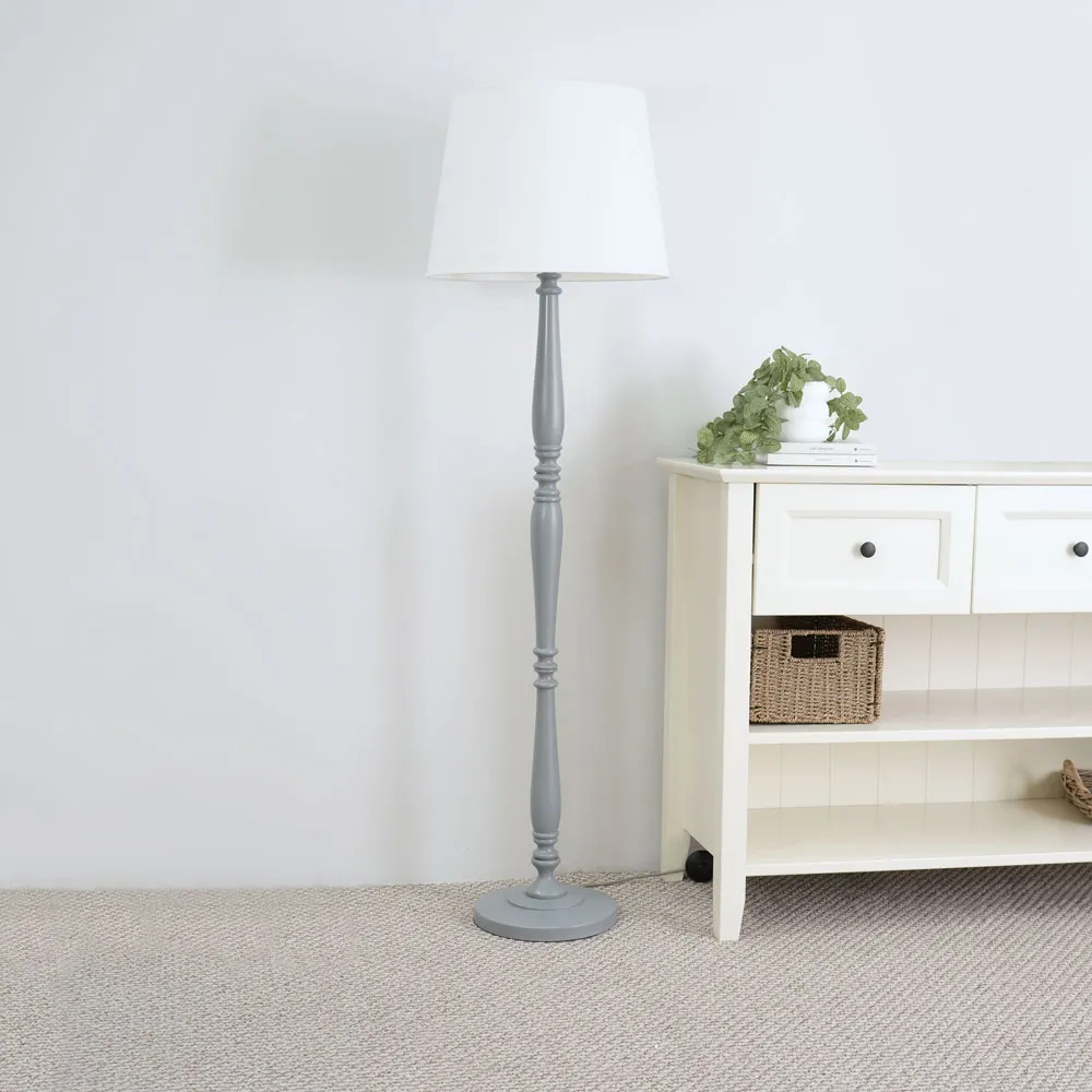 Victoria Tapered Shade LED Floor Lamp - Grey, Wood