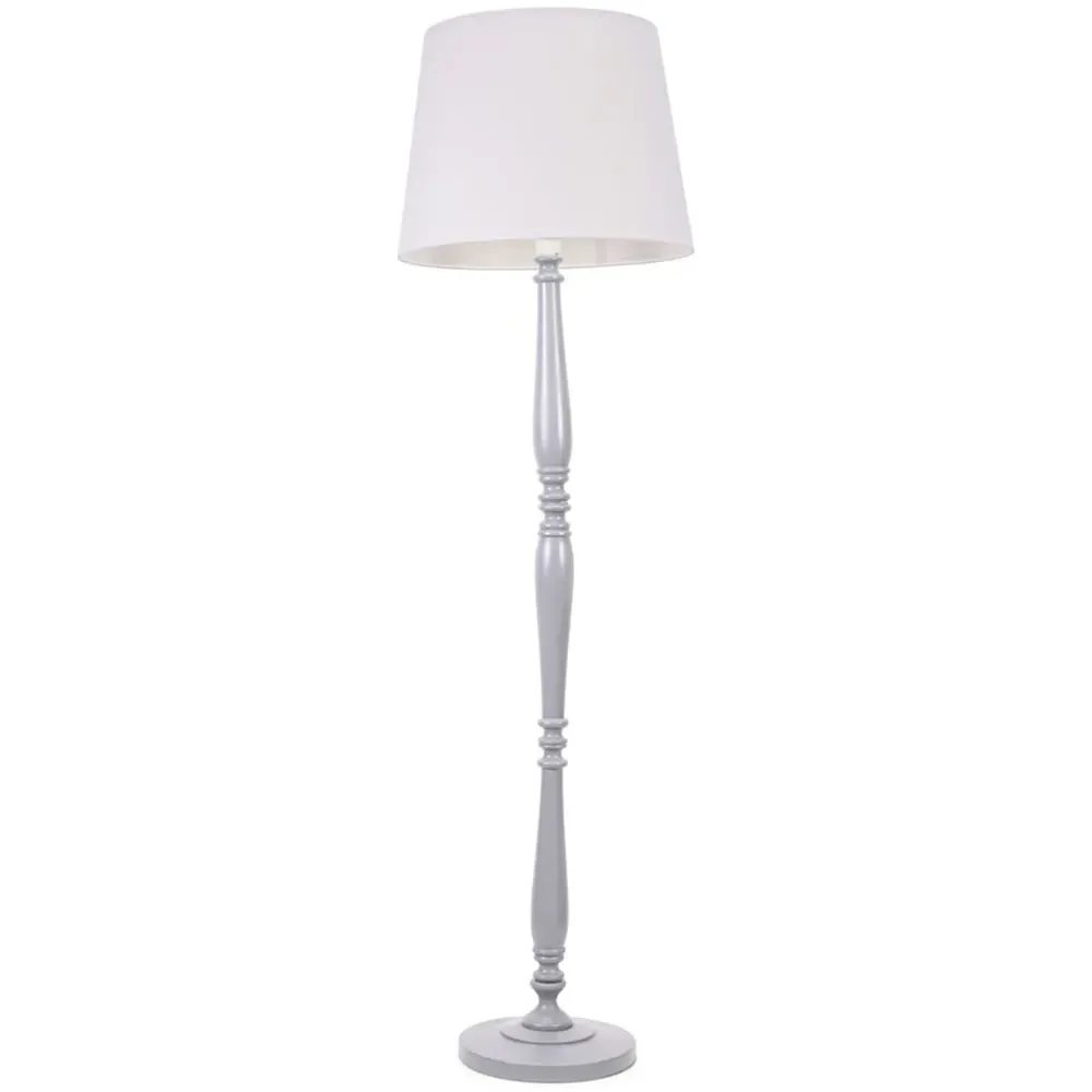 Victoria Tapered Shade LED Floor Lamp - Grey, Wood