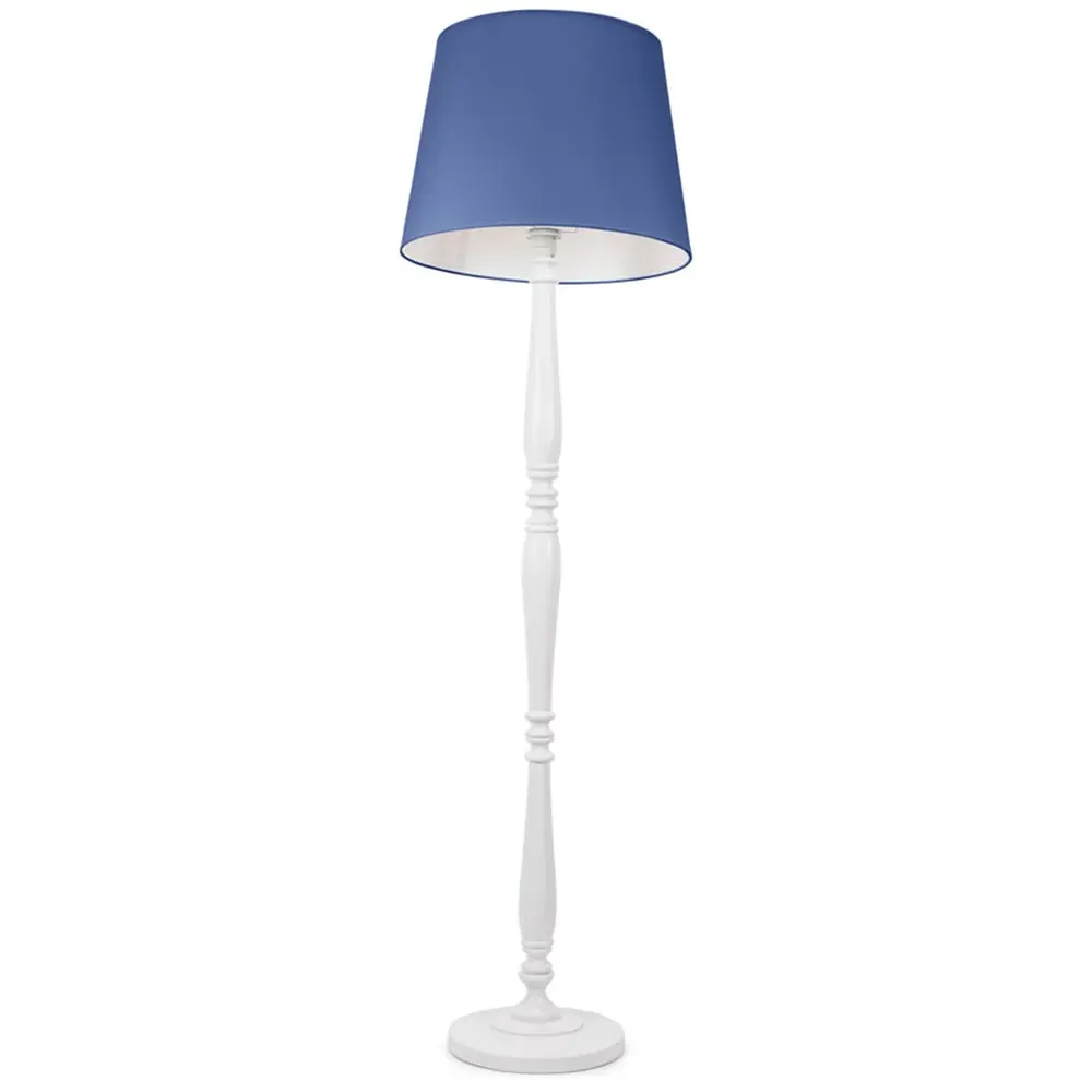 Victoria Tapered Shade LED Floor Lamp - Navy Blue, White Wood