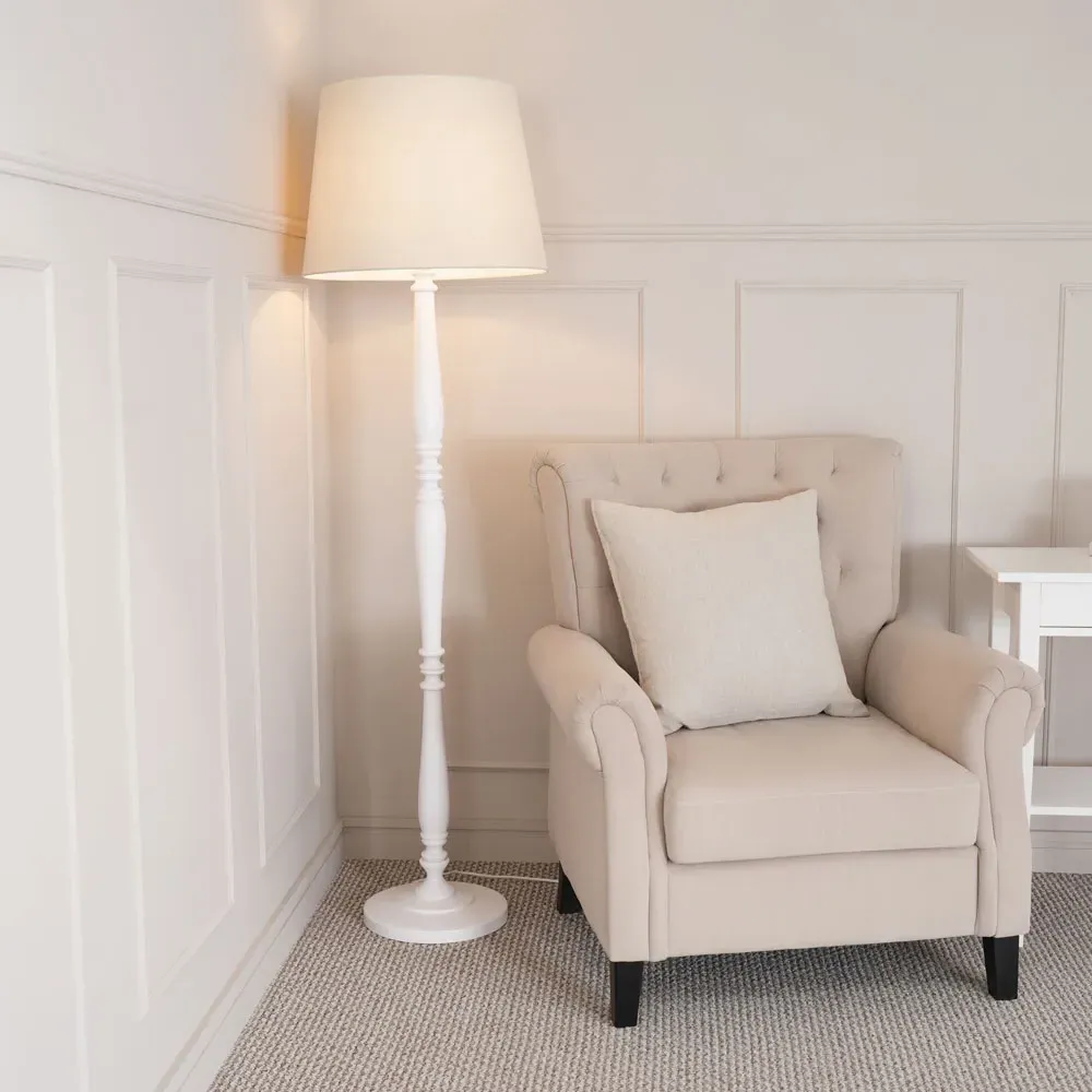 Victoria Tapered Shade LED Floor Lamp - White, Wood