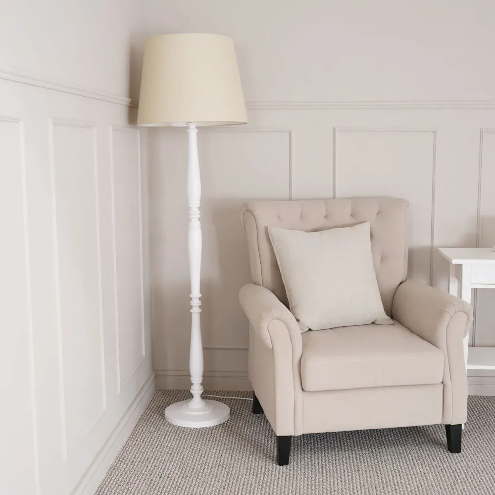 Victoria Tapered Shade LED Floor Lamp - White, Wood