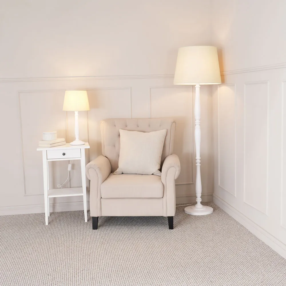 Victoria Tapered Shade LED Floor Lamp - White, Wood