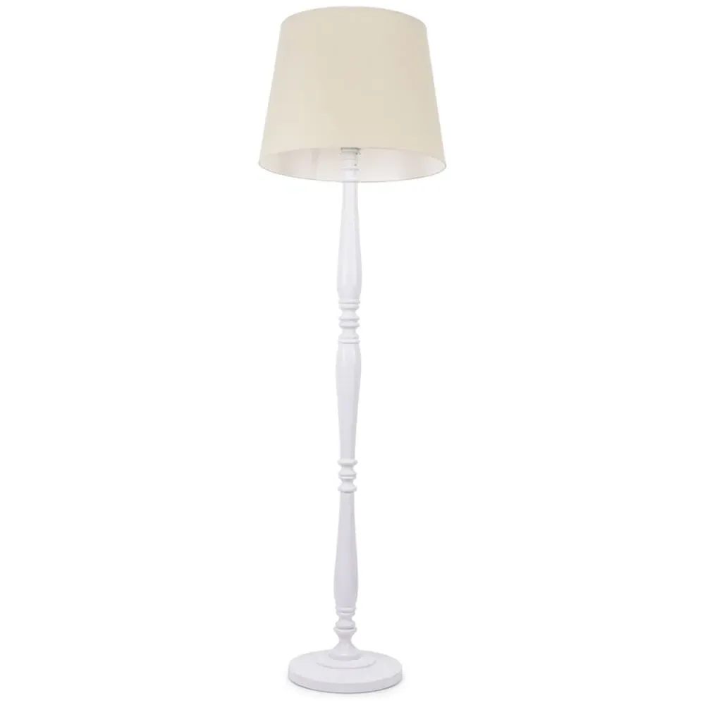 Victoria Tapered Shade LED Floor Lamp - White, Wood