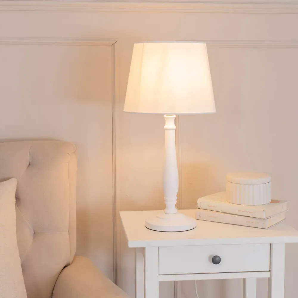 Victoria Tapered Shade LED Table Lamp - White, Wood