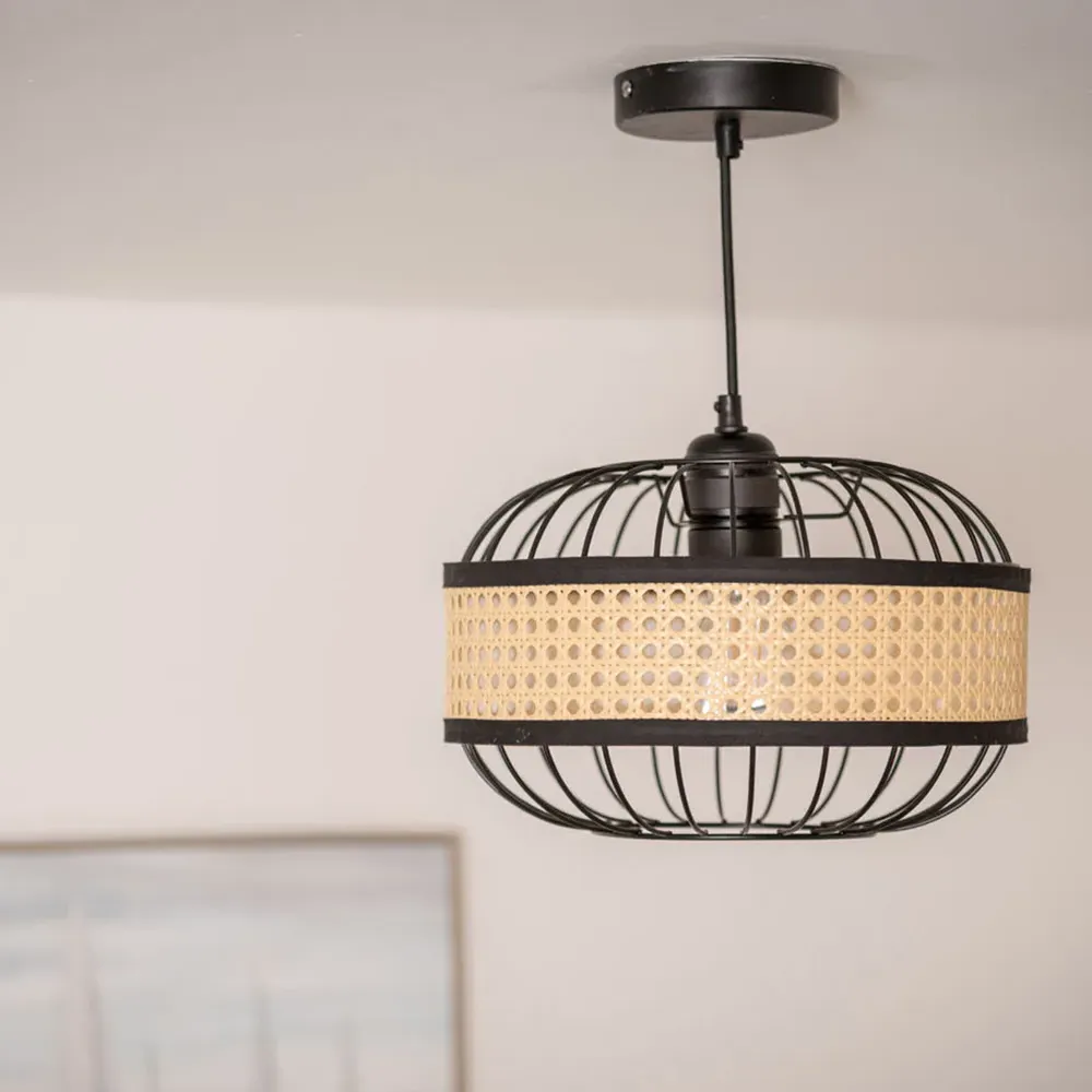 Vimet Wicker Pendant Lamp Shade - Black, Metal