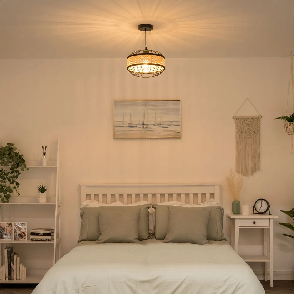 Vimet Wicker Pendant Lamp Shade - Black, Metal