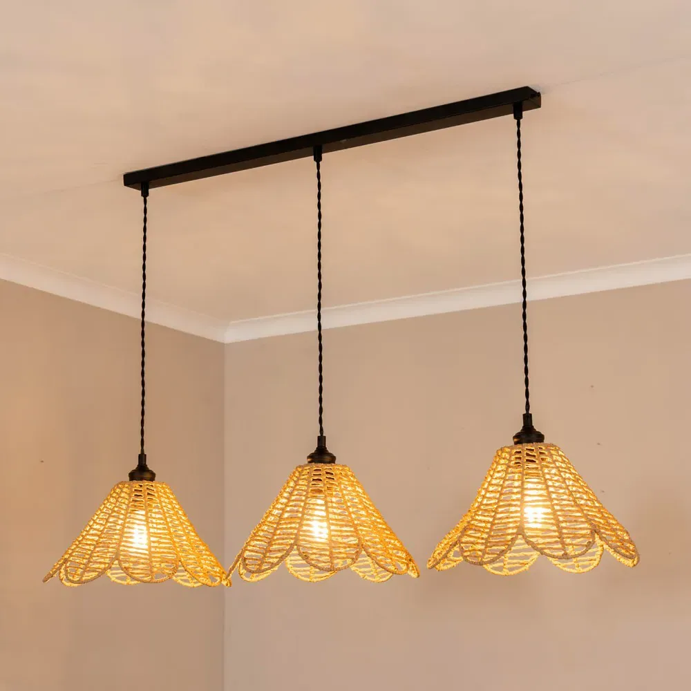 Vine Rattan 3-Drop Diner Pendant Light - Black