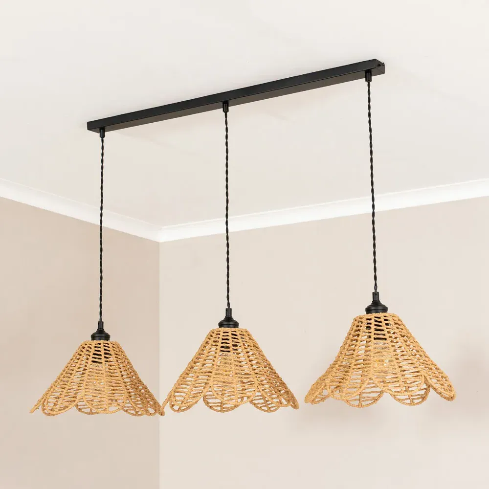 Vine Rattan 3-Drop Diner Pendant Light - Black