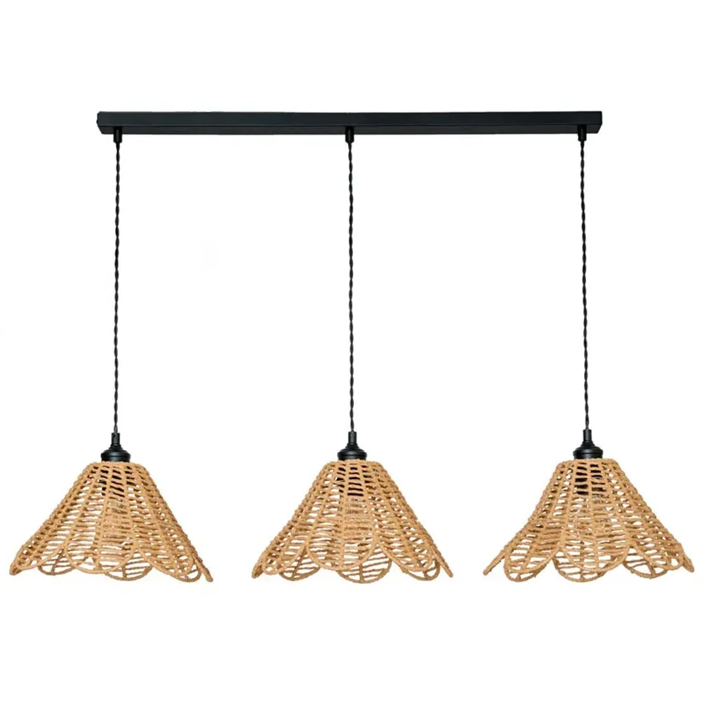 Vine Rattan 3-Drop Diner Pendant Light - Black