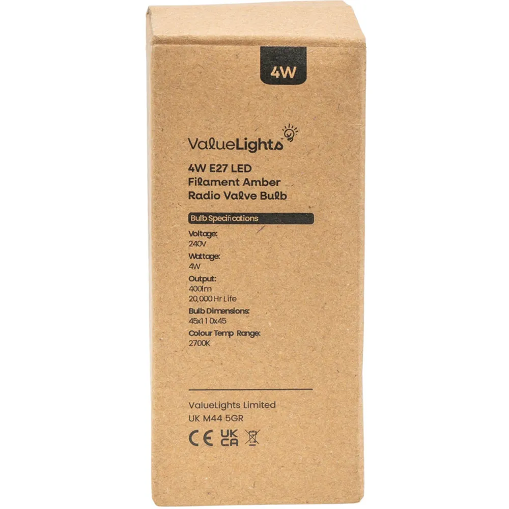 Vintage 5 Pack E27 LED 4W Filament Radio Valve Light Bulb - Amber