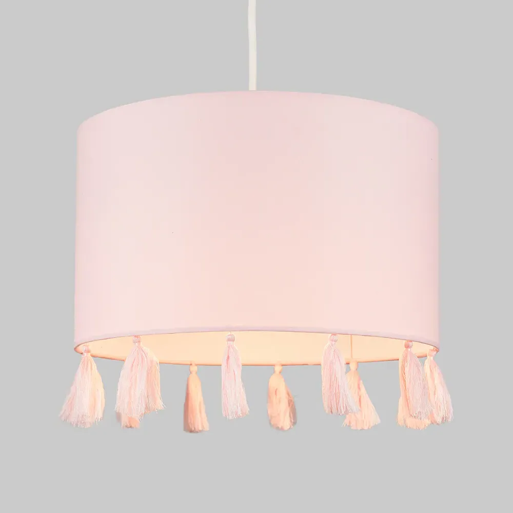 Vivian Cylindrical Pendant Lamp Shade with Tassels - Pink