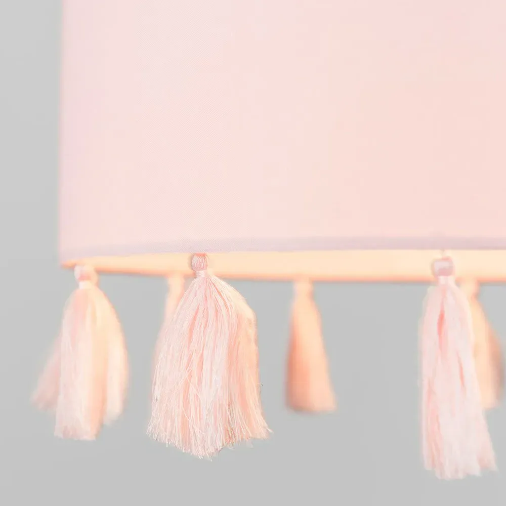 Vivian Cylindrical Pendant Lamp Shade with Tassels - Pink