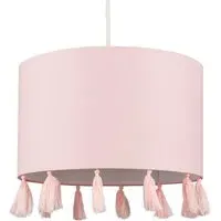 Vivian Cylindrical Pendant Lamp Shade with Tassels - Pink
