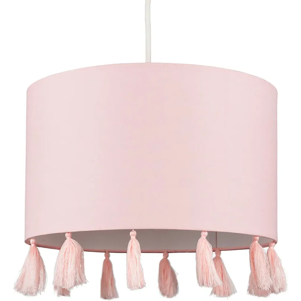 Vivian Cylindrical Pendant Lamp Shade with Tassels - Pink image