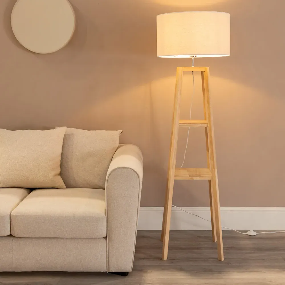 Wakefield 2 Shelf Floor Lamp with Drum Shade - Cream