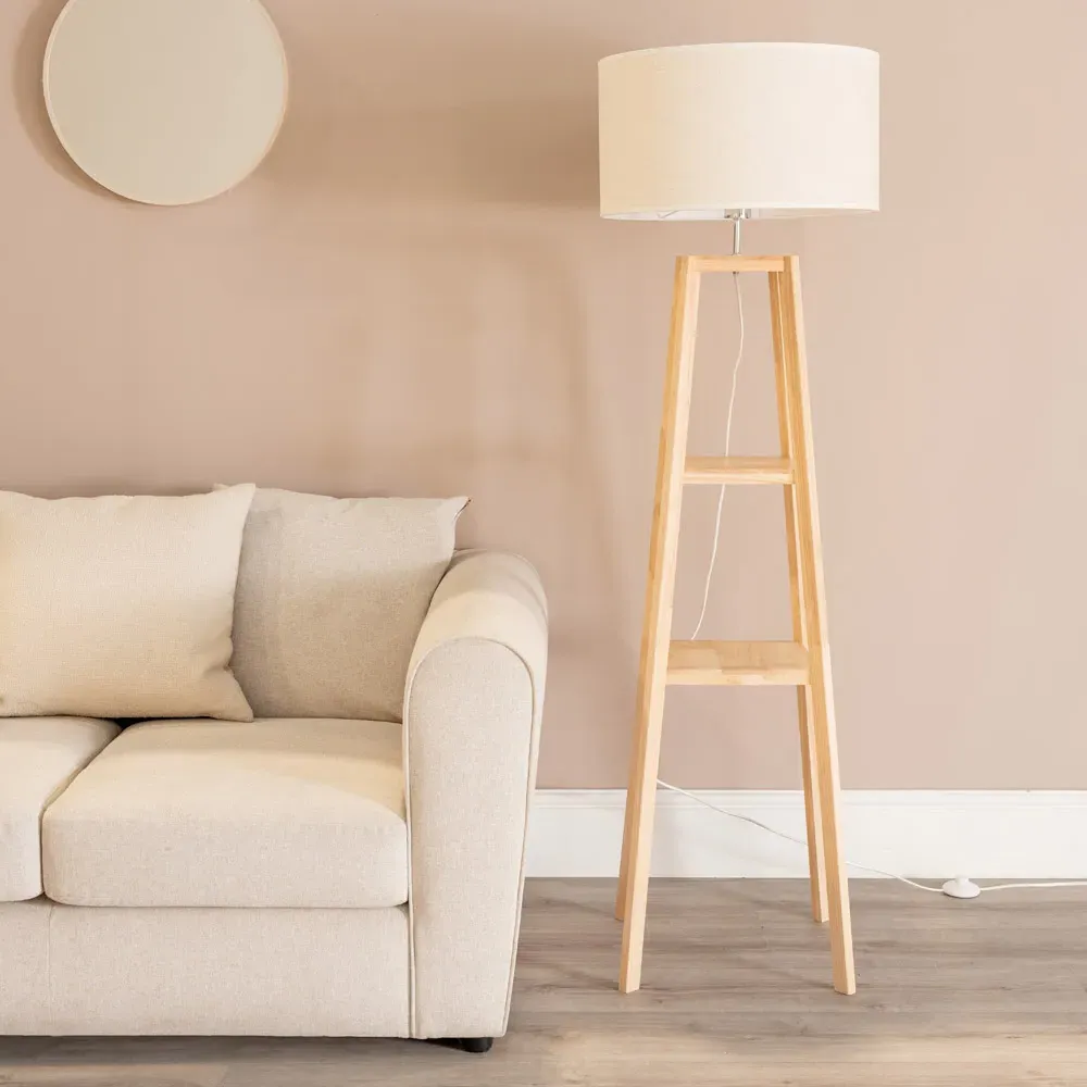 Wakefield 2 Shelf Floor Lamp with Drum Shade - Cream