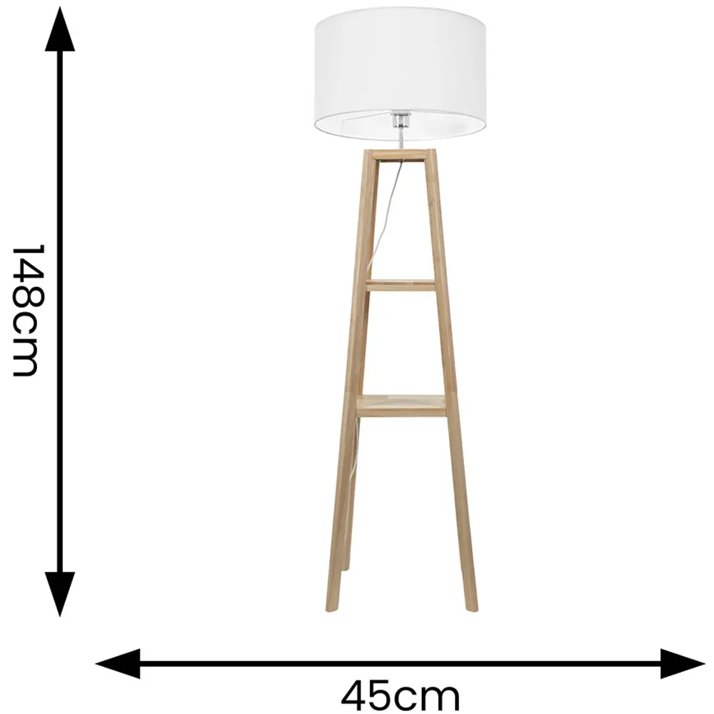 Wakefield Quad Base LED Floor Lamp with 2 Shelves - White