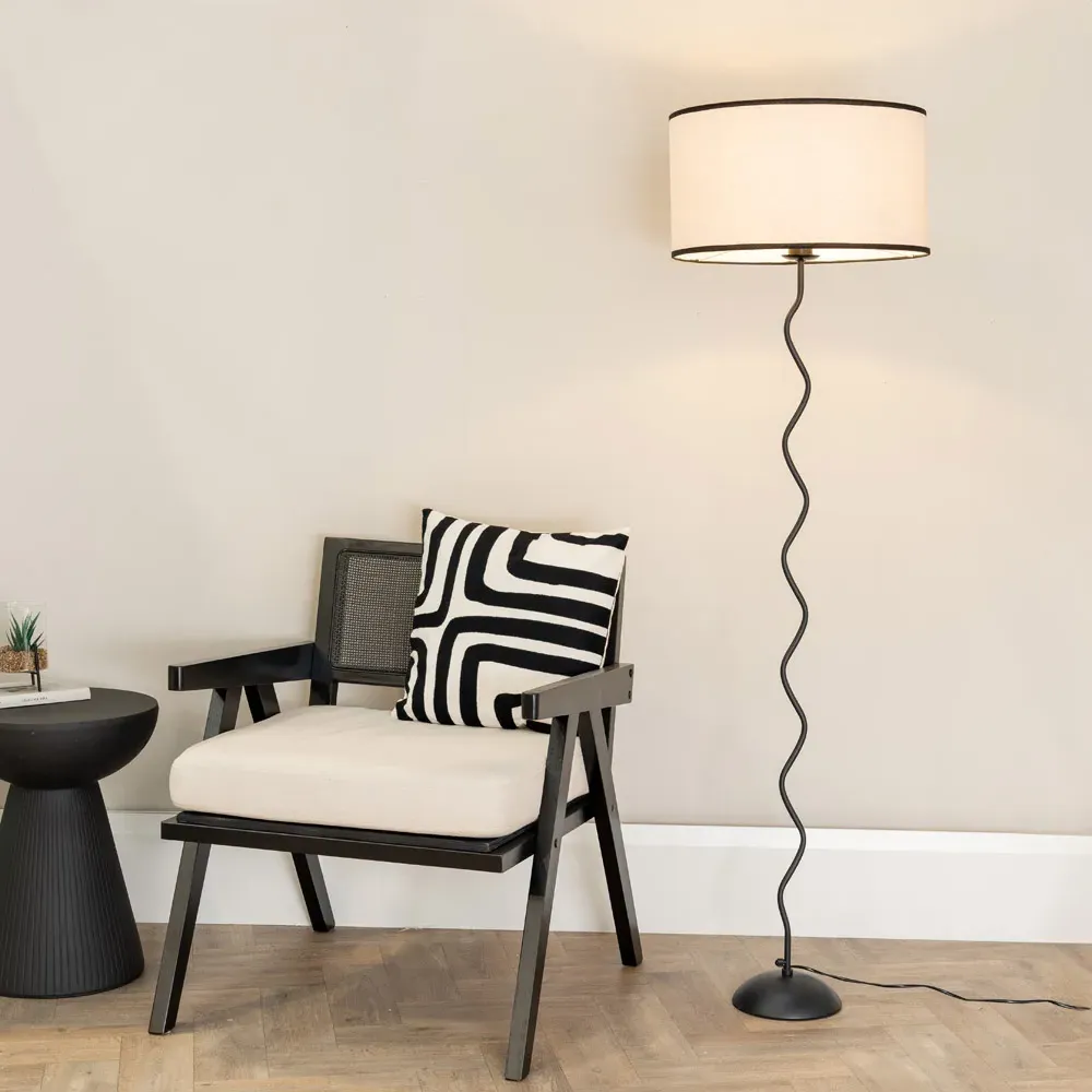 Wiggle Drum LED Floor Lamp with Black Edge - Black, Metal