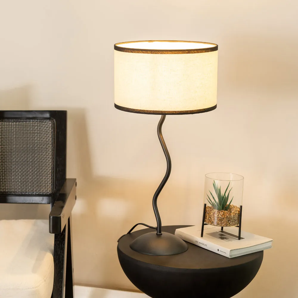 Wiggle Drum Shade LED Table Lamp - Black, Linen