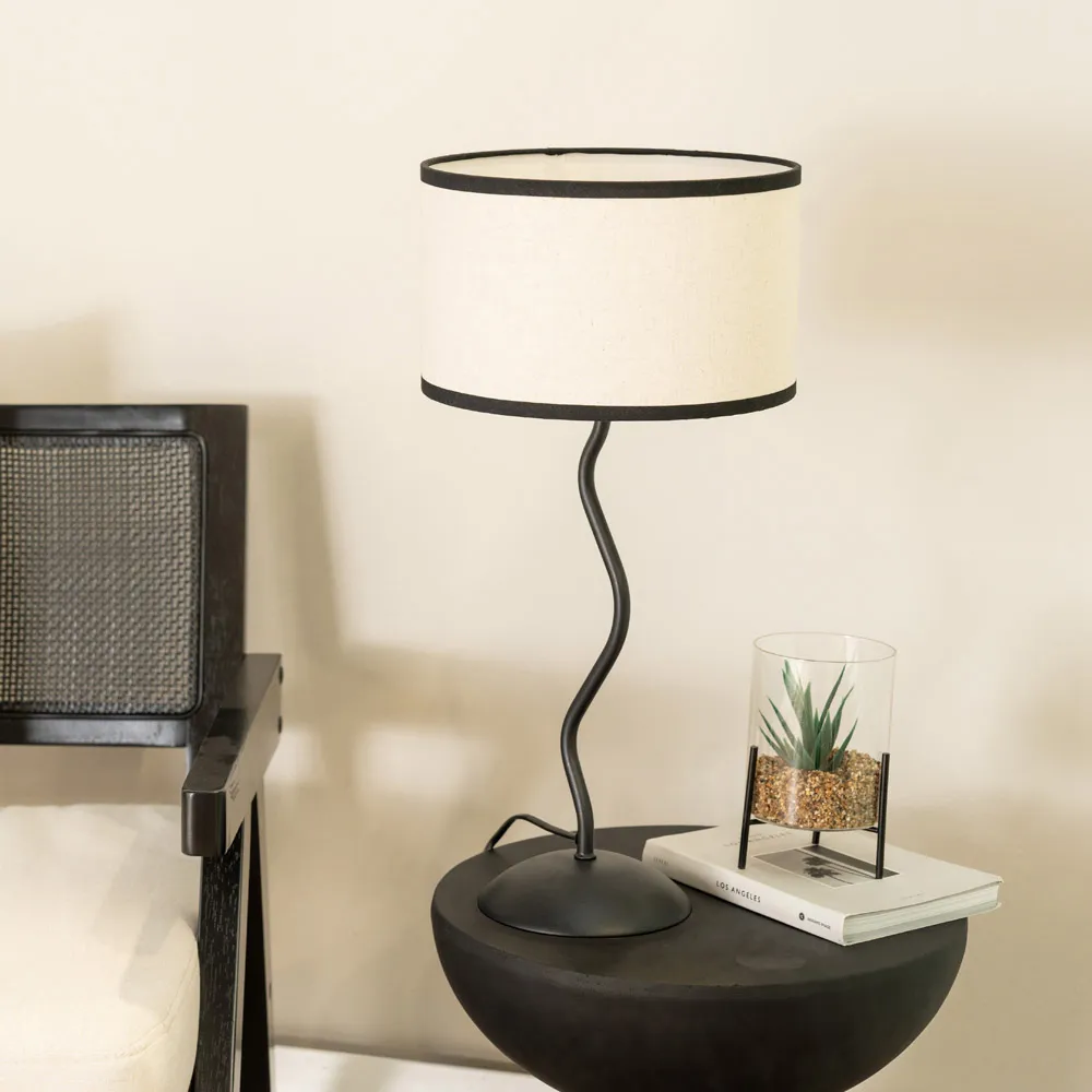 Wiggle Drum Shade LED Table Lamp - Black, Linen