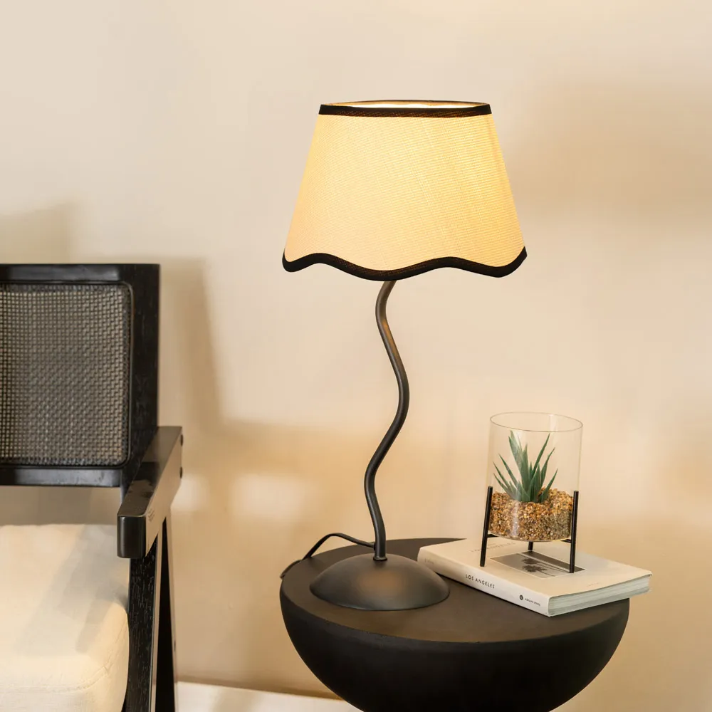 Wiggle Scallop Shade LED Table Lamp - Black, Linen