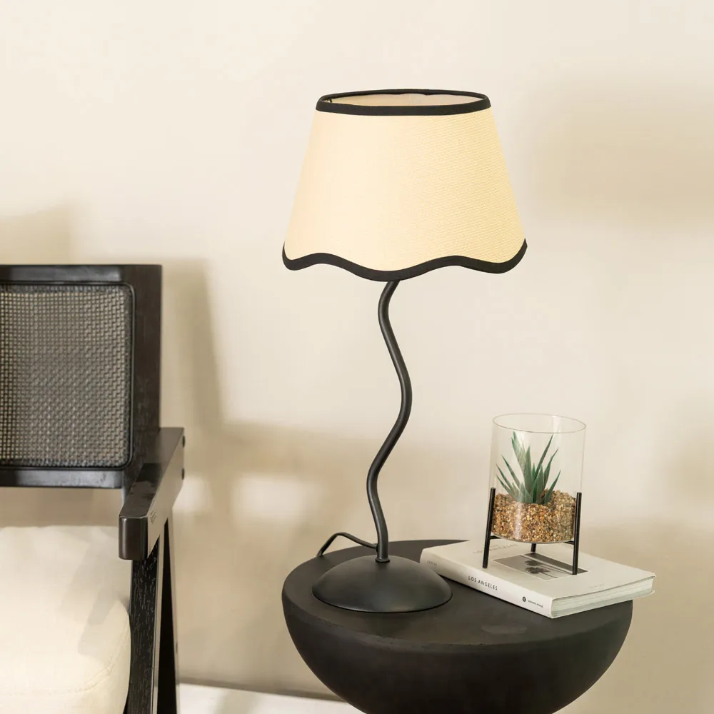 Wiggle Scallop Shade LED Table Lamp - Black, Linen