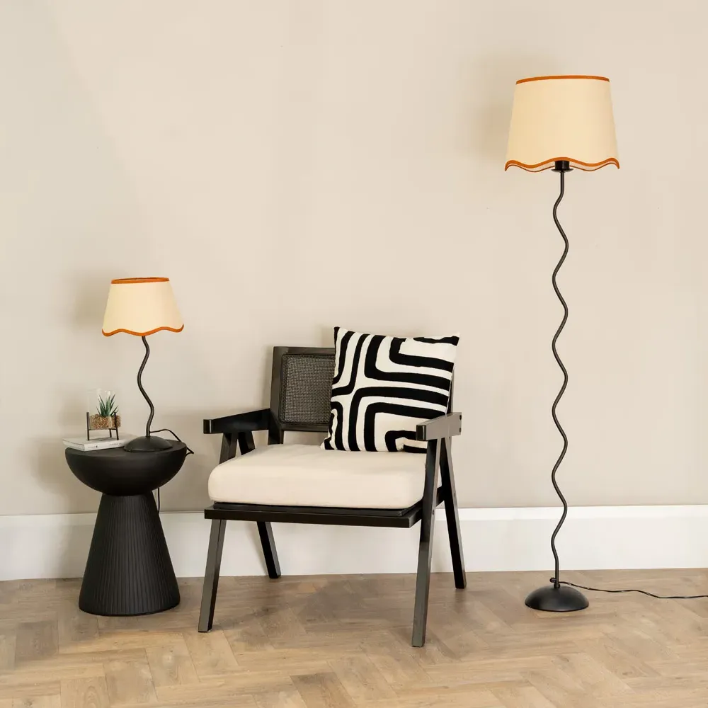 Wiggle Scallop Shade LED Table Lamp - Black, Linen