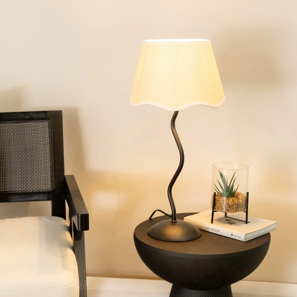 Wiggle Scallop Shade LED Table Lamp - Black, Linen
