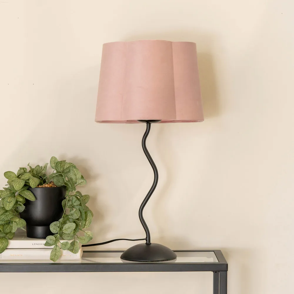 Wiggle Scallop Shade LED Table Lamp - Blush Pink, Velvet