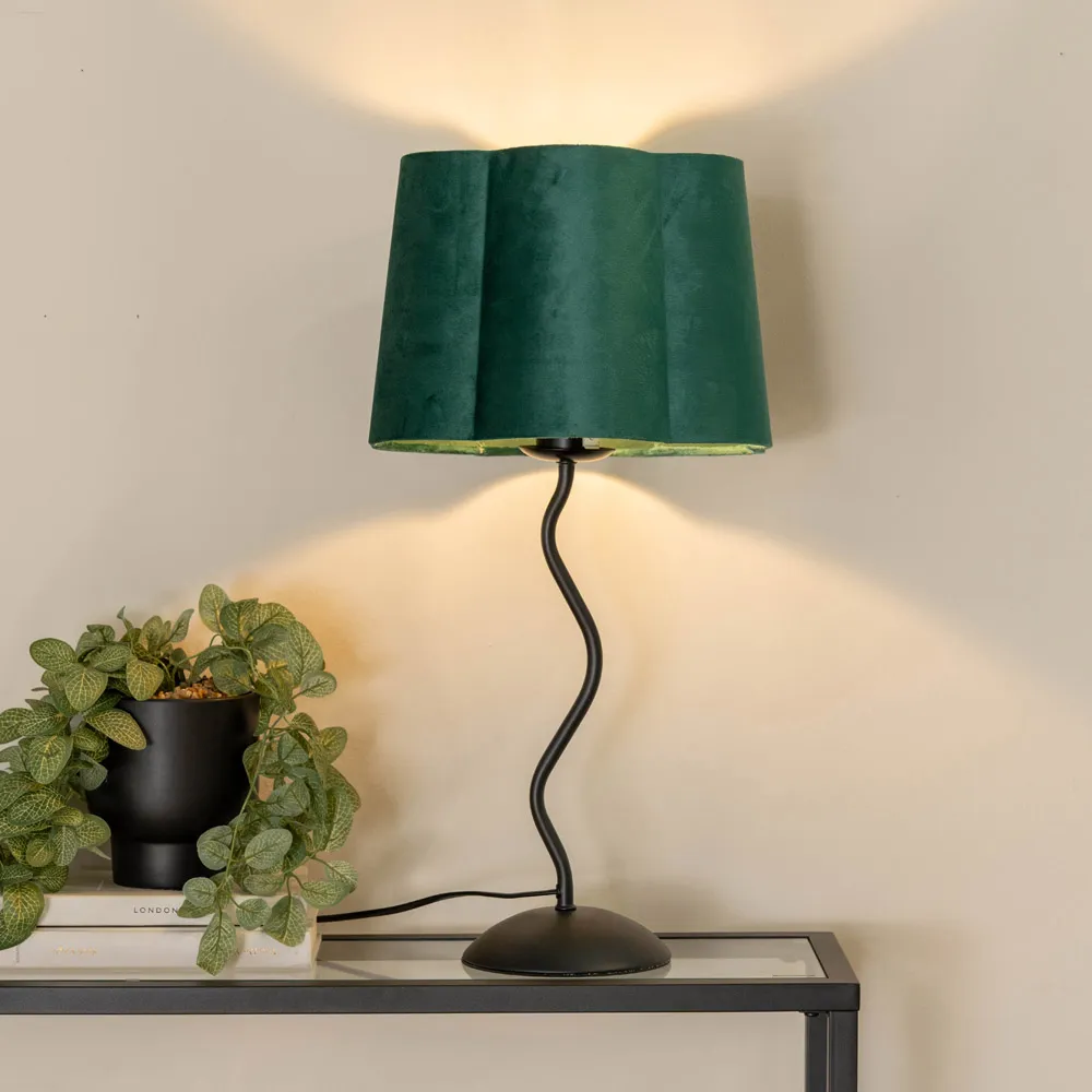 Wiggle Scallop Shade LED Table Lamp - Forest Green, Velvet