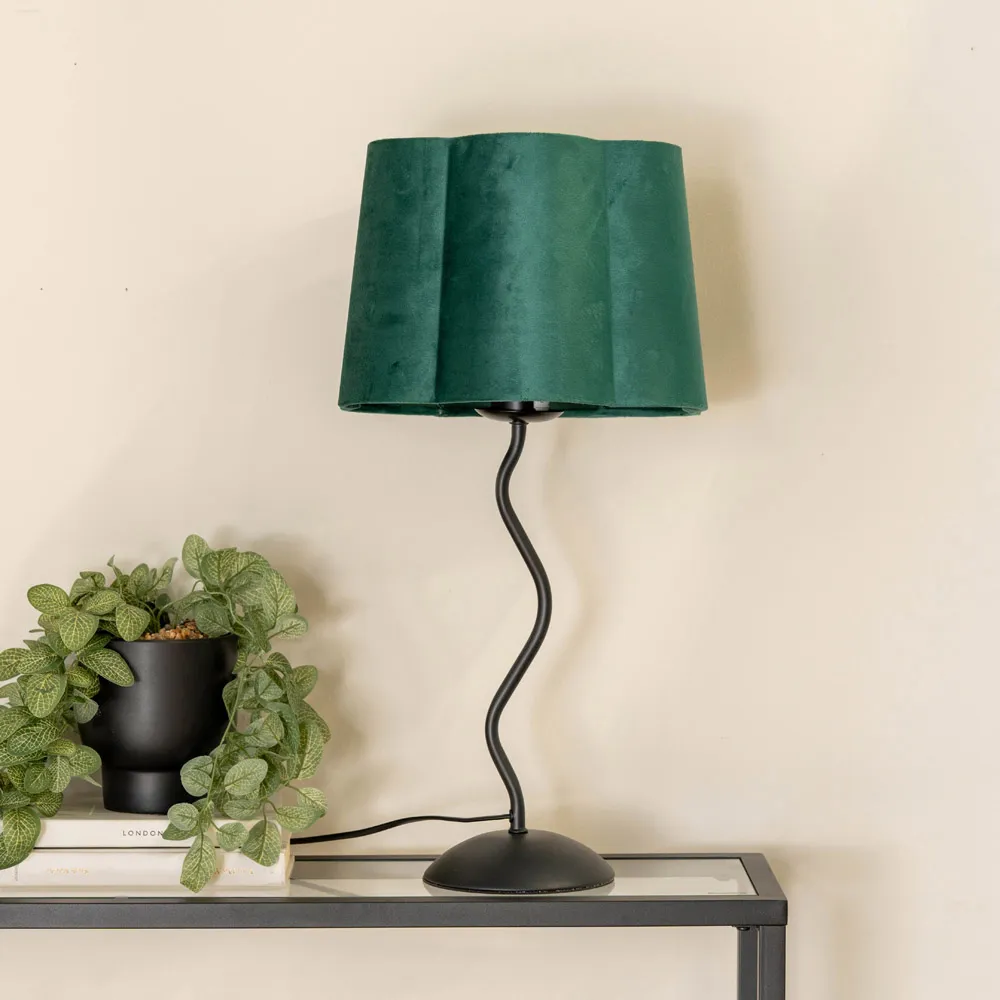 Wiggle Scallop Shade LED Table Lamp - Forest Green, Velvet
