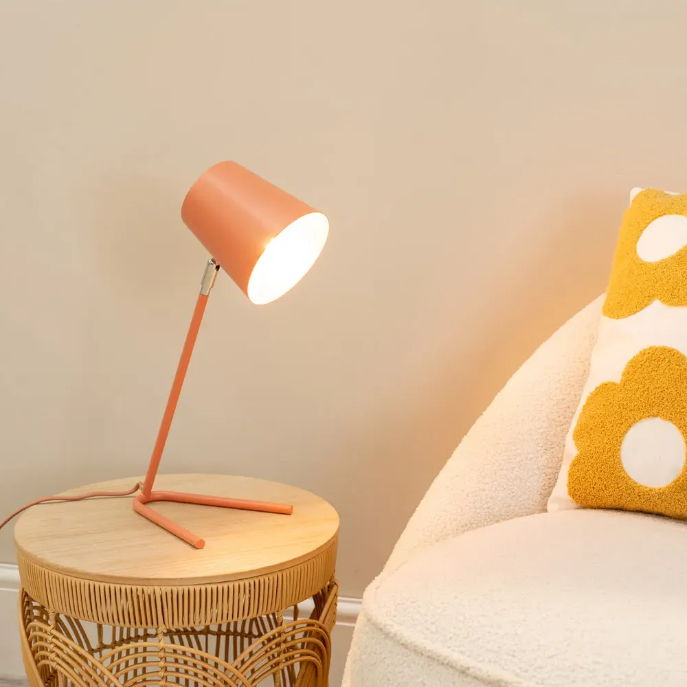 Woody Dome Shade Freestanding LED Floor Lamp - Pink, Wood