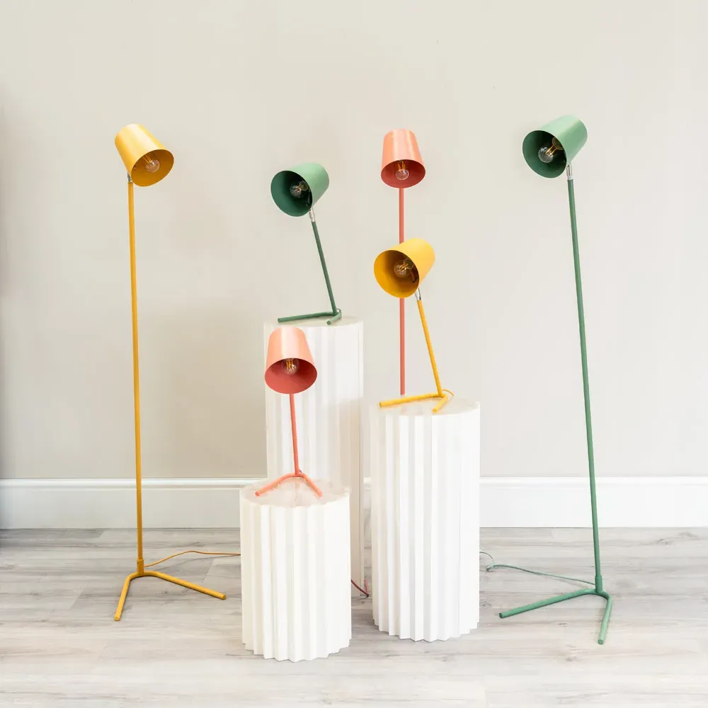 Woody Dome Shade Freestanding LED Floor Lamp - Pink, Wood