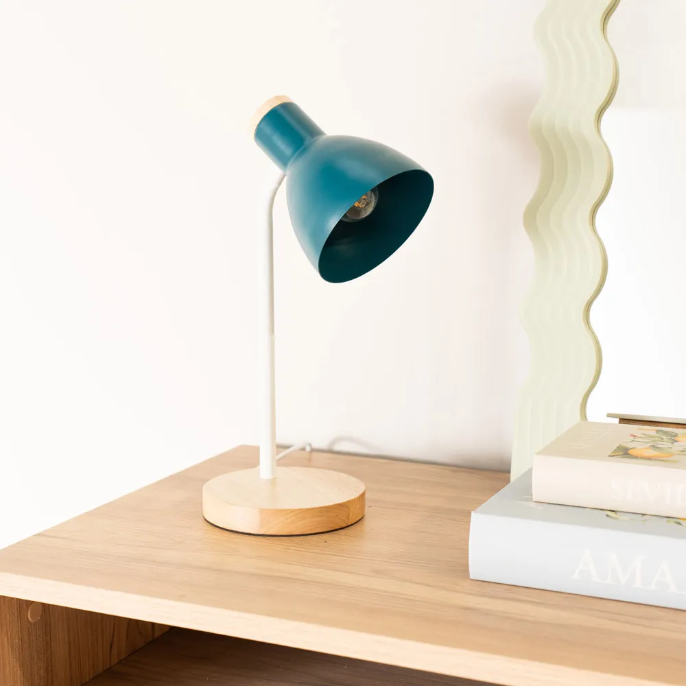 Woody Dome Shade LED Desk Lamp - Teal, Metal