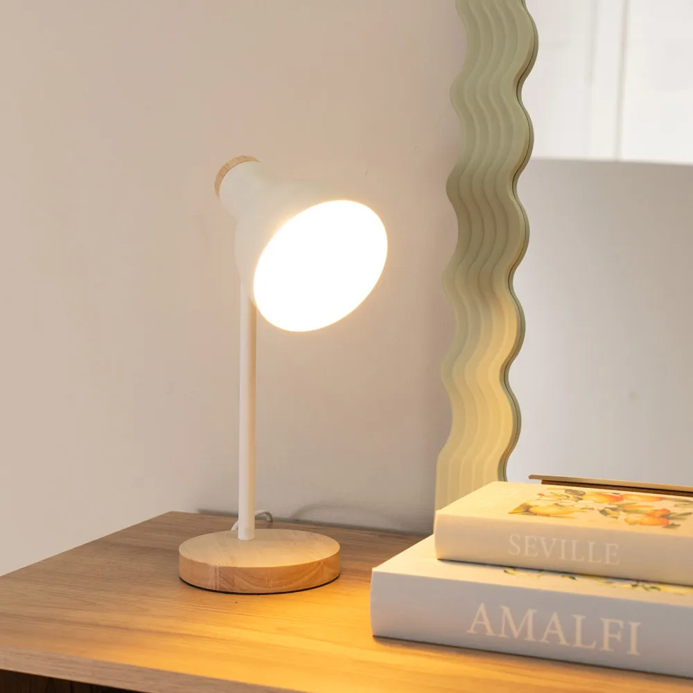 Woody Dome Shade LED Desk Lamp - White, Metal