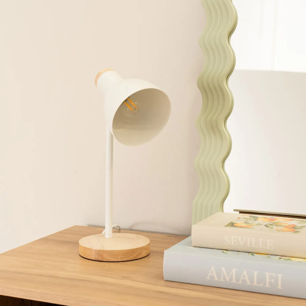 Woody Dome Shade LED Desk Lamp - White, Metal