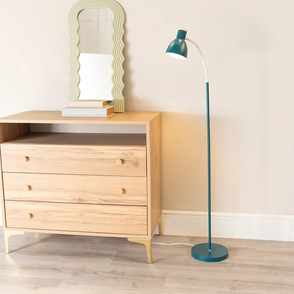 Woody Dome Shade LED Floor Lamp - Teal, Metal