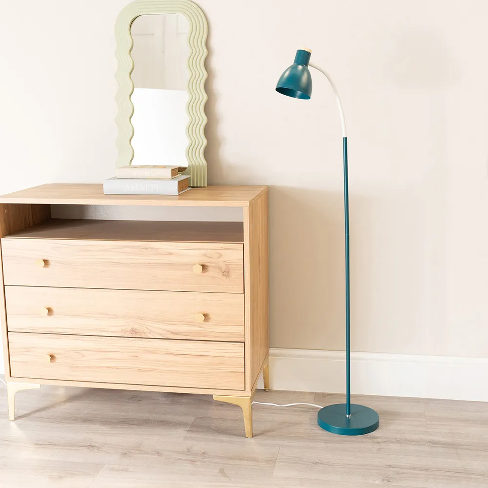 Woody Dome Shade LED Floor Lamp - Teal, Metal